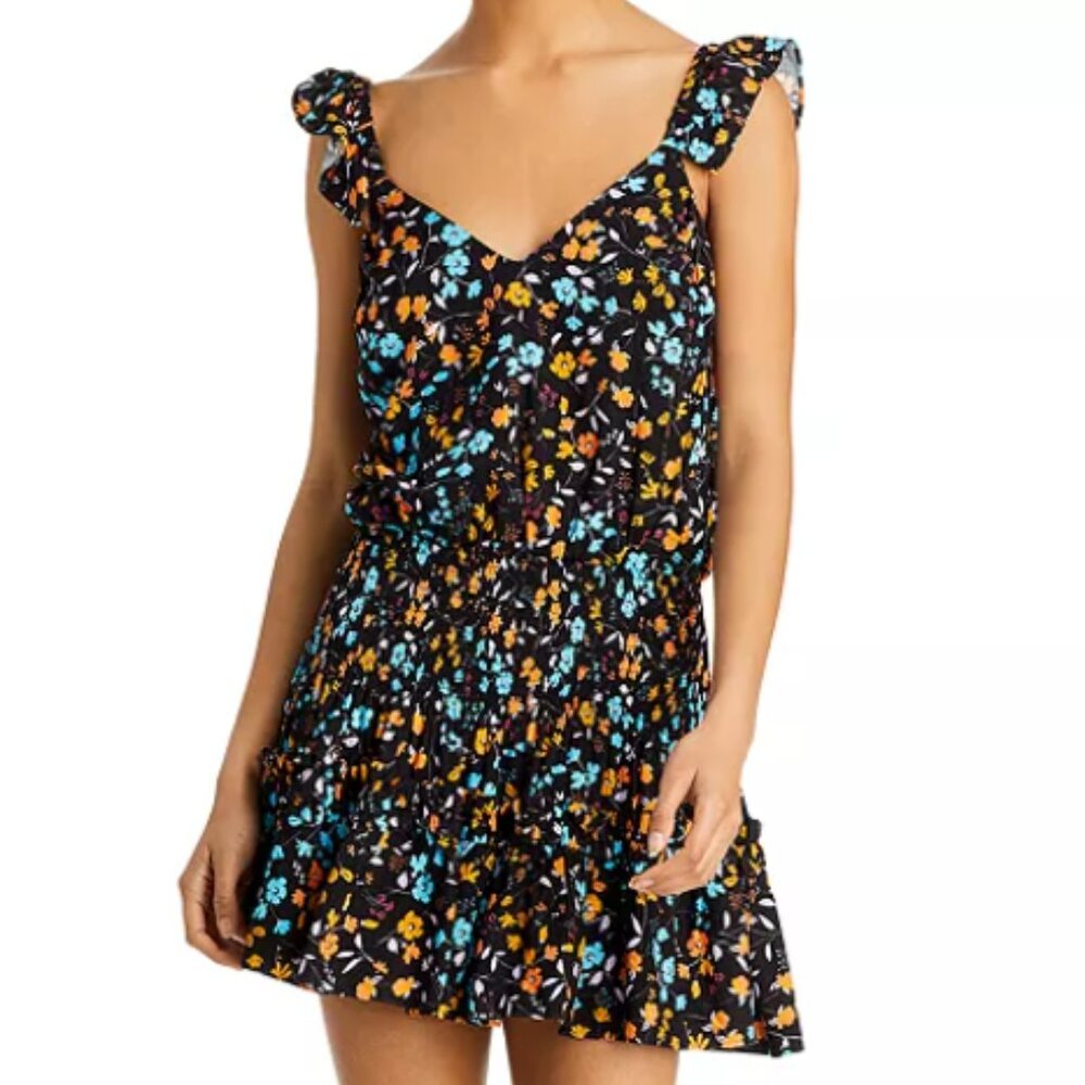 BNWT RAMY Brook Angelina Floral Smocked Tiered Ruffle Drop Waist Mini Dress XS